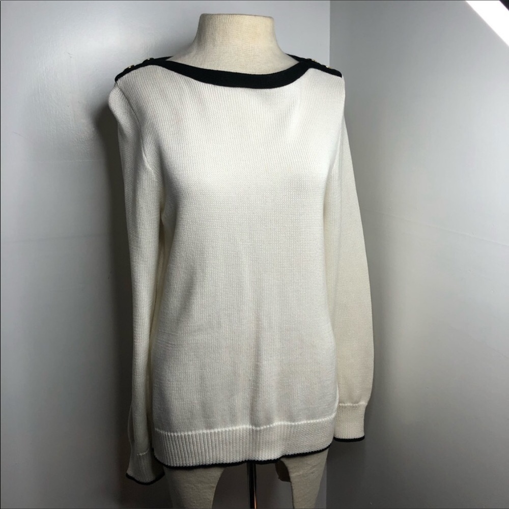 Ralph Lauren White and Blue Crew Neck Sweater